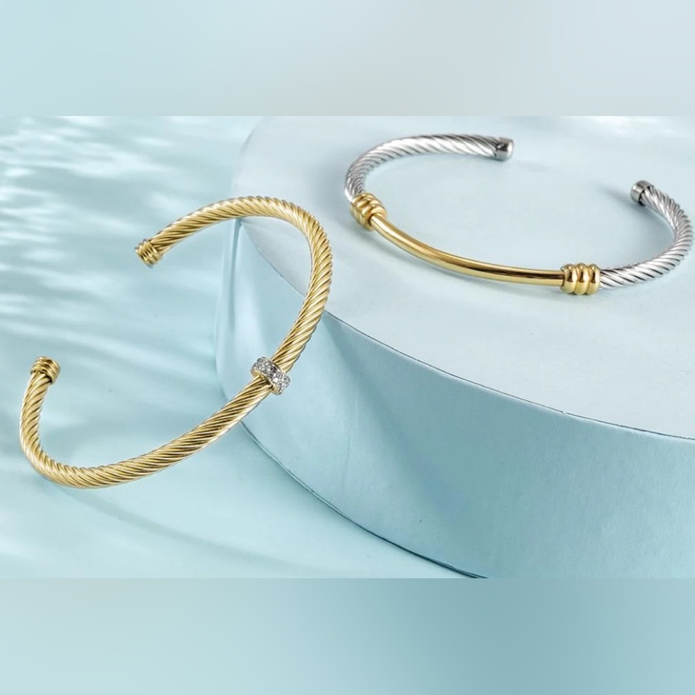 Bundle of 2 Elegant Gold and Silver Twisted Bracelets www.agelessbeauty3000.com - Picture 3 of 11